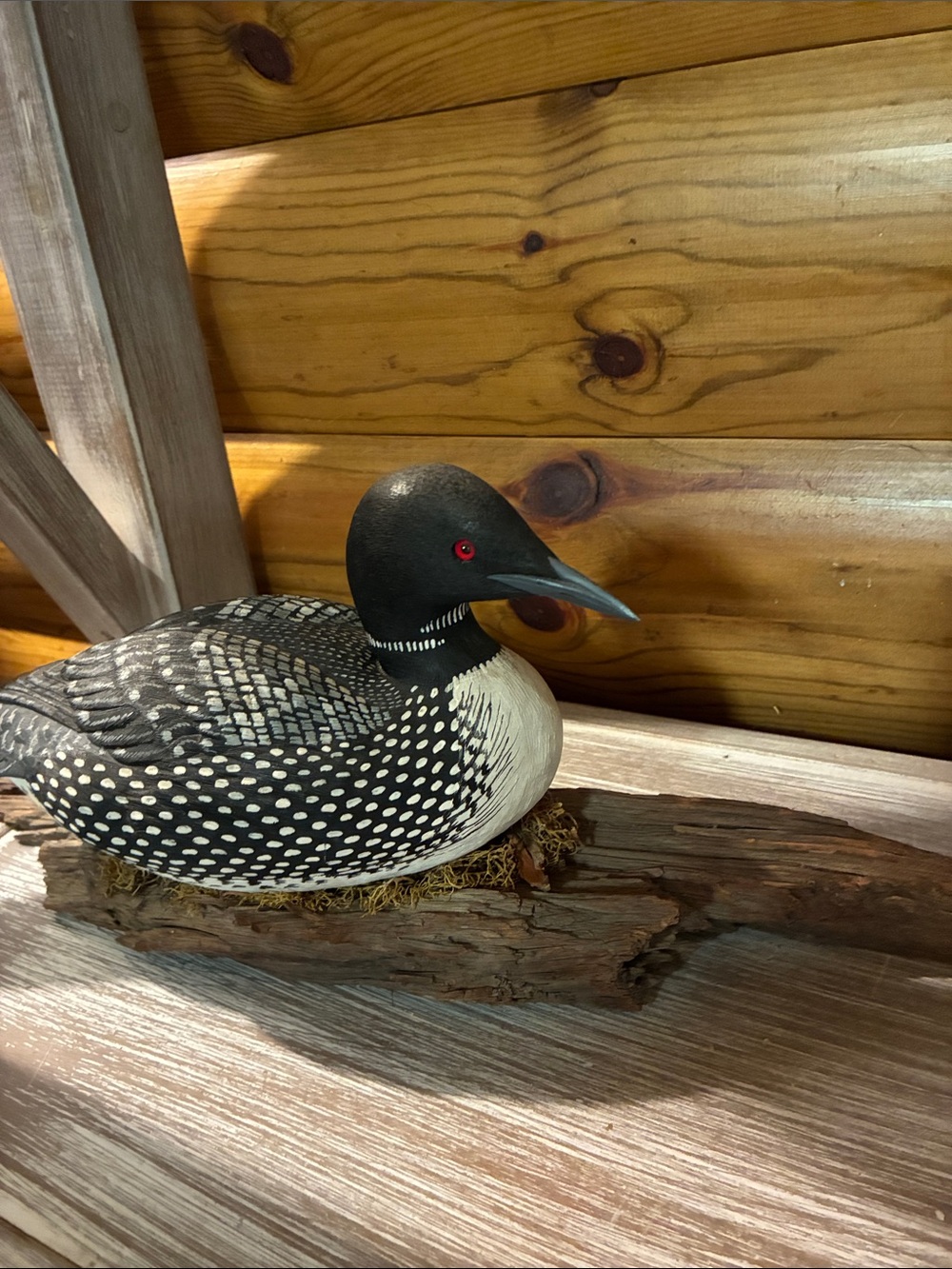 Vintage Loon Decoy Figurine Hand Painted Black & White Bird Decor Rustic Cabin - Picture 3 of 12